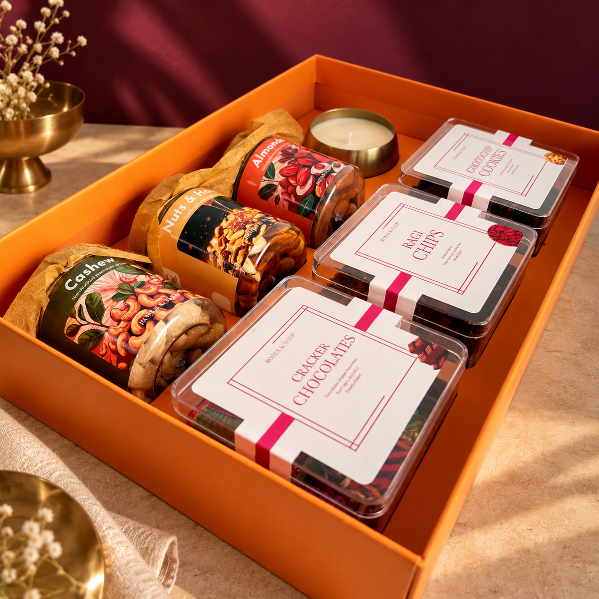 Elegant open box of the A Beautiful Gesture premium hamper by Roses & Tulip